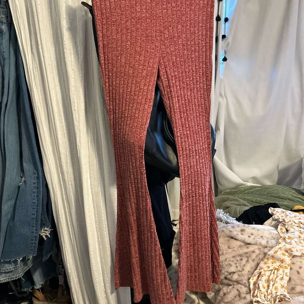 Ribbed Flare Pants in Maroon